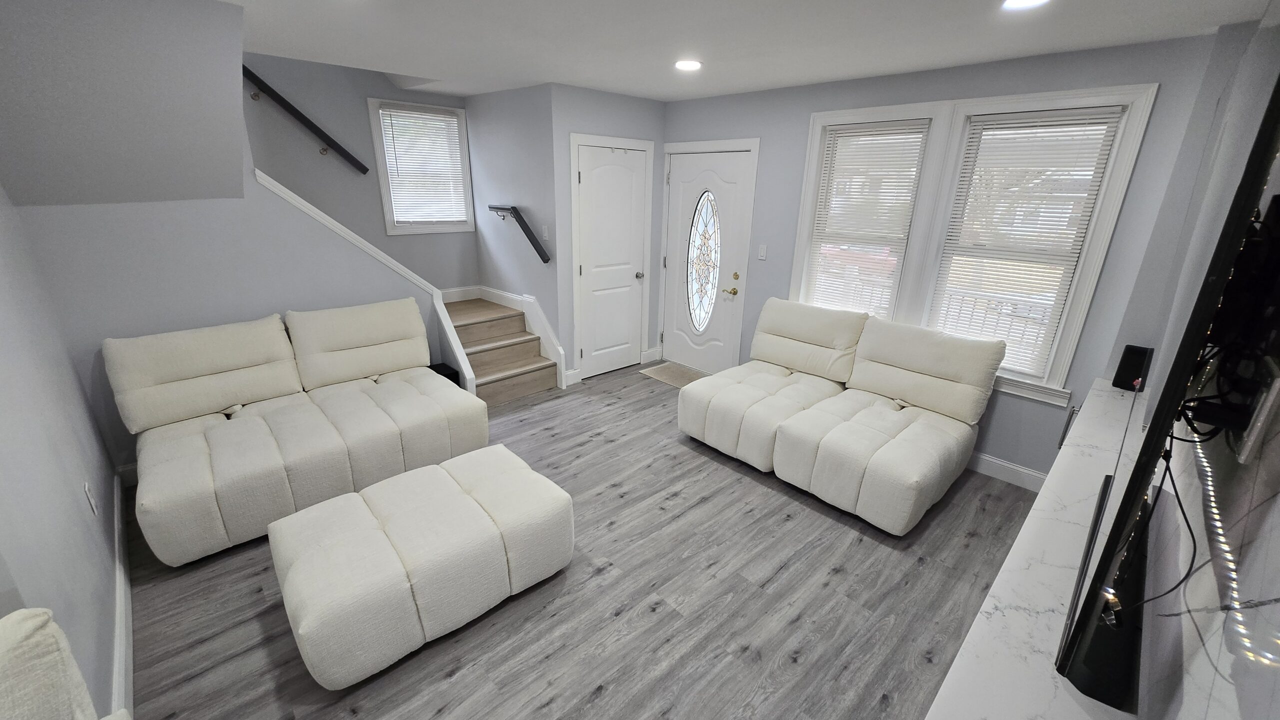 Wide view of renovated interior with new finishes in NJ