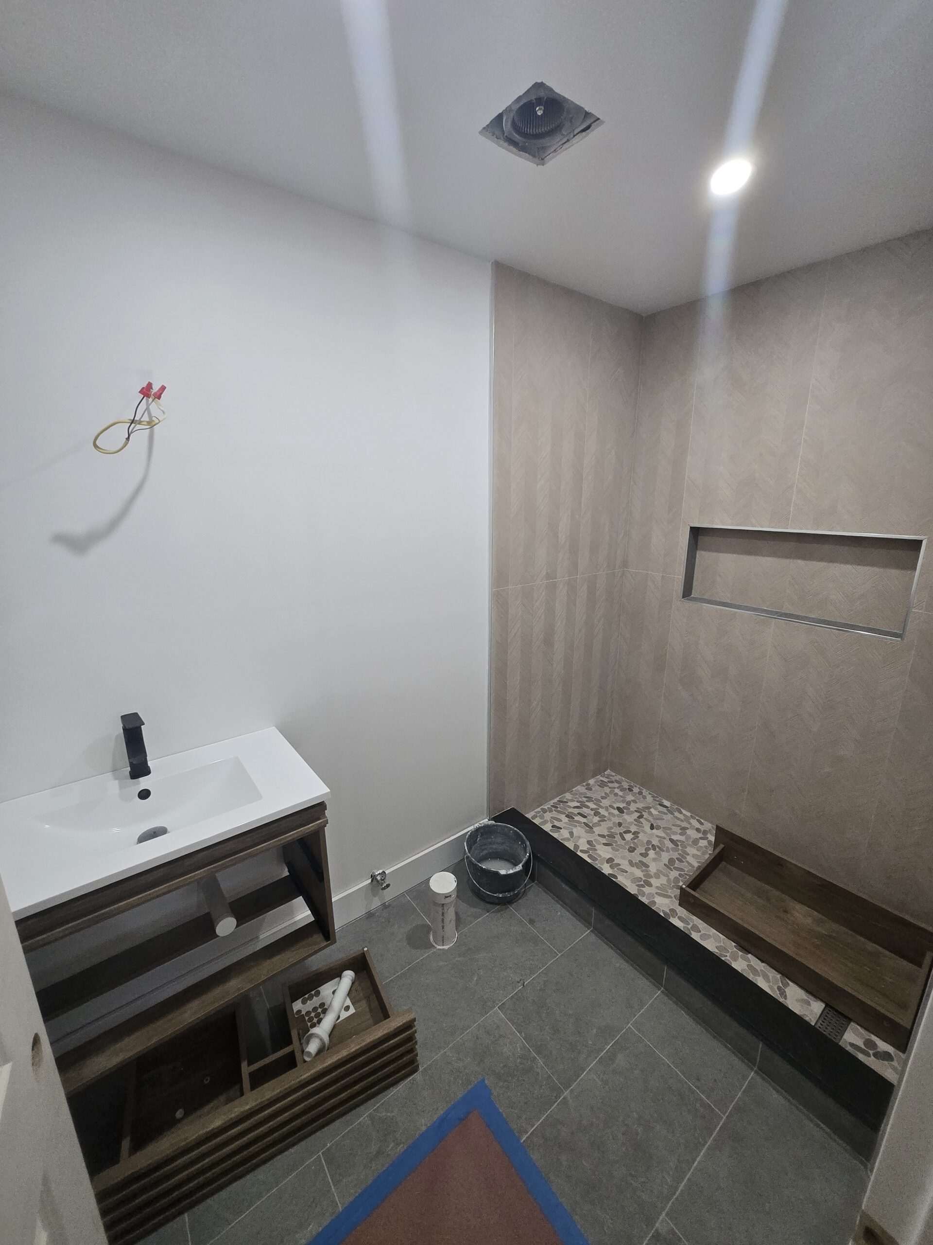 Bathroom remodeling project with walk in shower in Englewood NJ