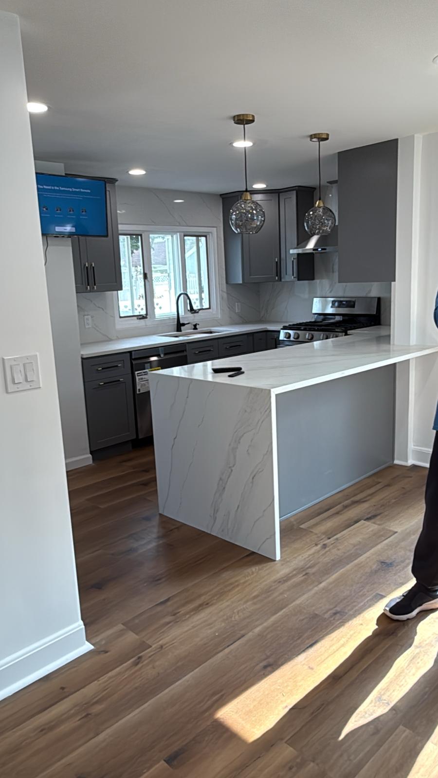 On-site kitchen remodeling process with tools and materials